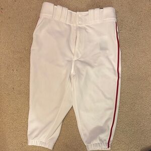 Mens White Baseball Pants knickers with red Stripe. Size small. Never worn.